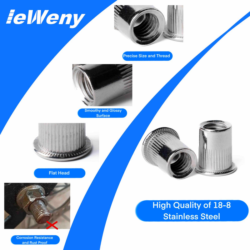 Stainless Steel Rivet Nut Assortment Kit(216Pcs), 1/4"-20, 3/8"-16, 5/16"-18, #10-24, #8-32, #6-32UNC SAE Rivnuts Set, Threaded Inserts for Sheet Metal, Automative and Out Door Solar Panel Silver SAE -216pcs