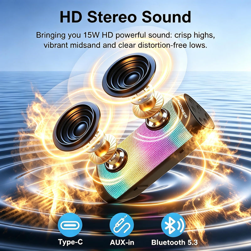 Portable Bluetooth Speaker Powerful HD Loud Sound, LED Lights, IPX4 Wateproof, 24H Playtime, Wireless TWS Pairing, Built-in Mic, for Home/Outdoor/Party, Cool Electronics, Birthday Gifts for Men Women Black