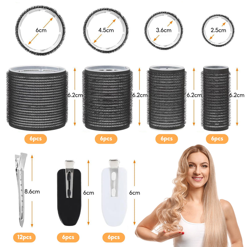 Hair Rollers with Clips, 50PCS Hair Rollers Set Jumbo Hairs Rollers(Black) | with 24 Roller (6 Jumbo, 6 Large, 6 Medium, 6 Small), for Long Medium Short Hairs DIY Hairdressing