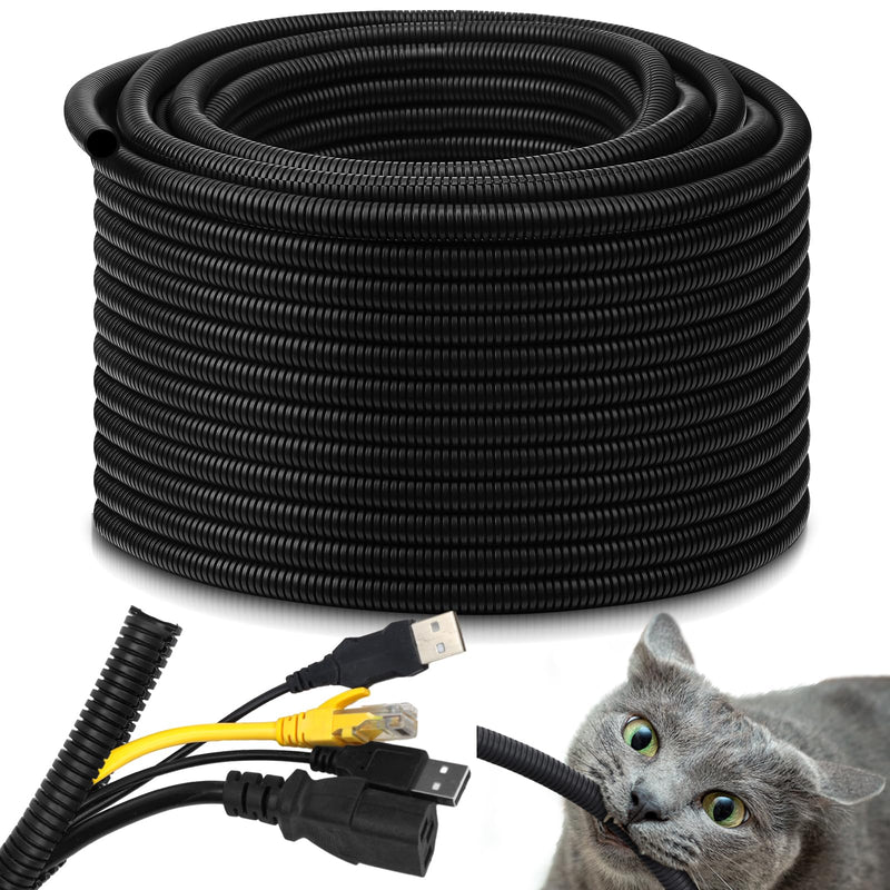 Kanayu Split Wire Loom Tubing Flame Retardant Wire Covering High Temperature Cable Sleeves Split Protector Cable Conduit for Industrial Electrical Automotive Marine(1/2''-100 ft,Black) 1/2 Inch 100Ft Black