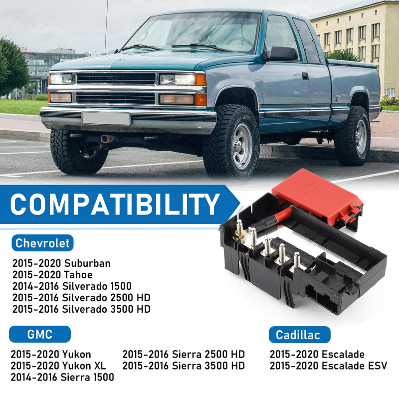 Fuse Box Battery Terminal with Cover Compatible with 2014-2016 Chevy Silverado, GMC Sierra, 2015-2020 Escalade, GMC Yukon, Chevy Suburban, Chevy Tahoe Fuse Box, OE Replace# 84354716 22985570 For Silverado/Sierra/Tahoe/Yukon/Escalade