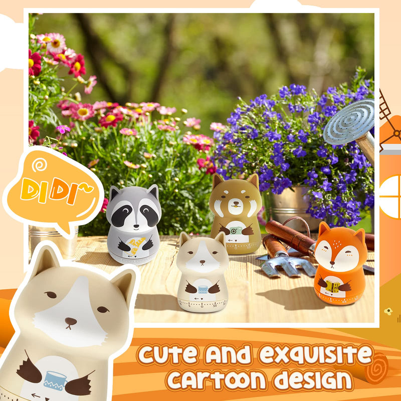 4 Pieces Cute Kitchen Timer Animal Mechanical Manual Fox Raccoon Bear Wolf 60 Minutes Loud Alarm Egg Windup Timer for Adults Christmas Home Cooking Baking Fitness Beauty