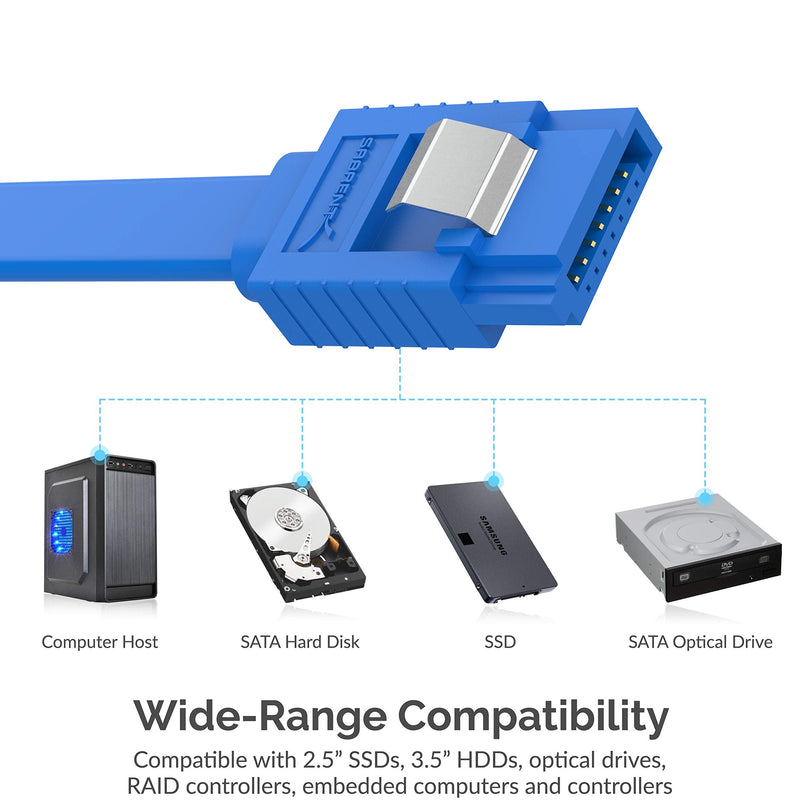 SABRENT SATA III (6 Gbit/s) Straight Data Cable with Locking Latch for HDD/SSD/CD and DVD drives (3 Pack 20 Inch) in Blue (CB-SFB3)