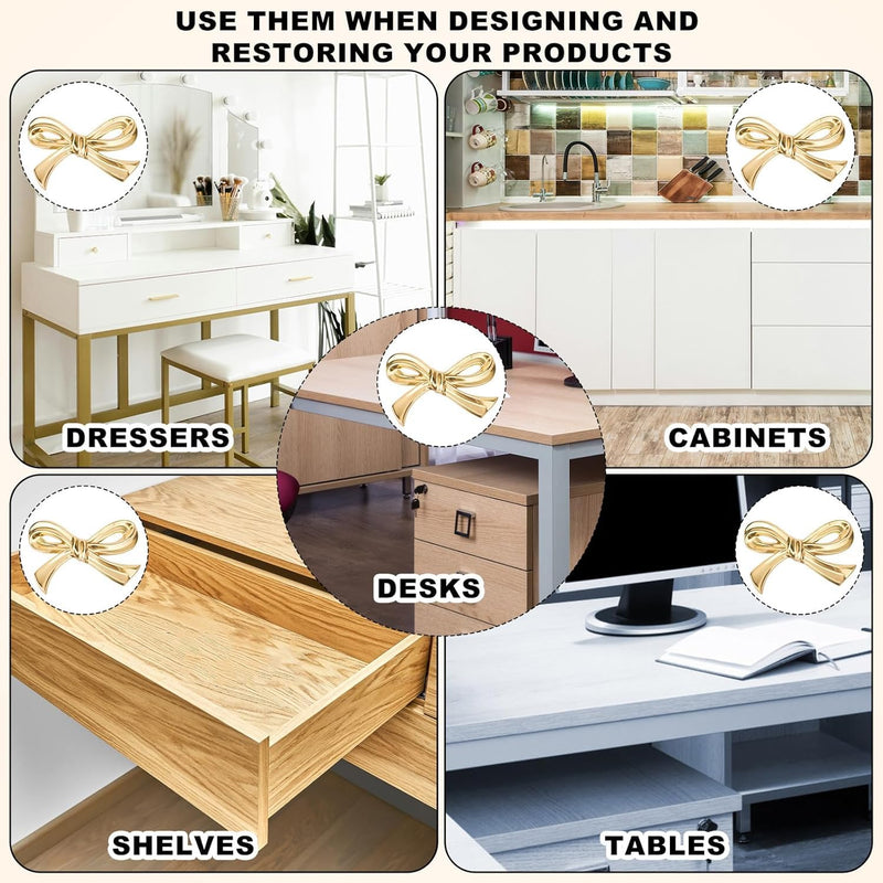 Brass Bow Cabinet Knobs Gold Drawer Pulls for Dressers and Cabinets