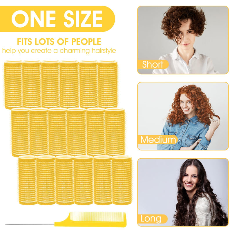 18pcs Self Grip Hair Rollers with Small Comb, Heatless Hair Curler, yellow | Plastic Rose Red, Small Hair Rollers, for Pro Salon Hairdressing, and DIY Hairstyles, 0.98 X 2.44 Inch