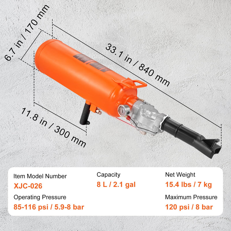 VEVOR Tire Seater, 2.1 Gal/8 L Air Tire Blaster, 120 PSI Handheld, Portable Tire Inflator Tool, 85-116 PSI Operating Pressure for Tractor Truck ATV Car and Automobile Repair 2.1 Gal/8L
