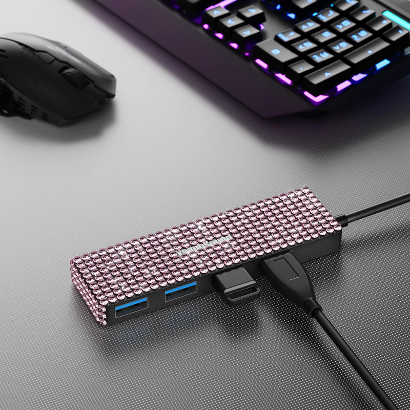 USB to USB C Adapter, YaimhSound Multi USB Port for Laptop, Pink USB Hub 3.0 for PC, MacBook, Mac Pro, Surface, Flash Drive, SSD, Keyboard, Mouse, Camera, Gaming Pink A+C to 4 USB