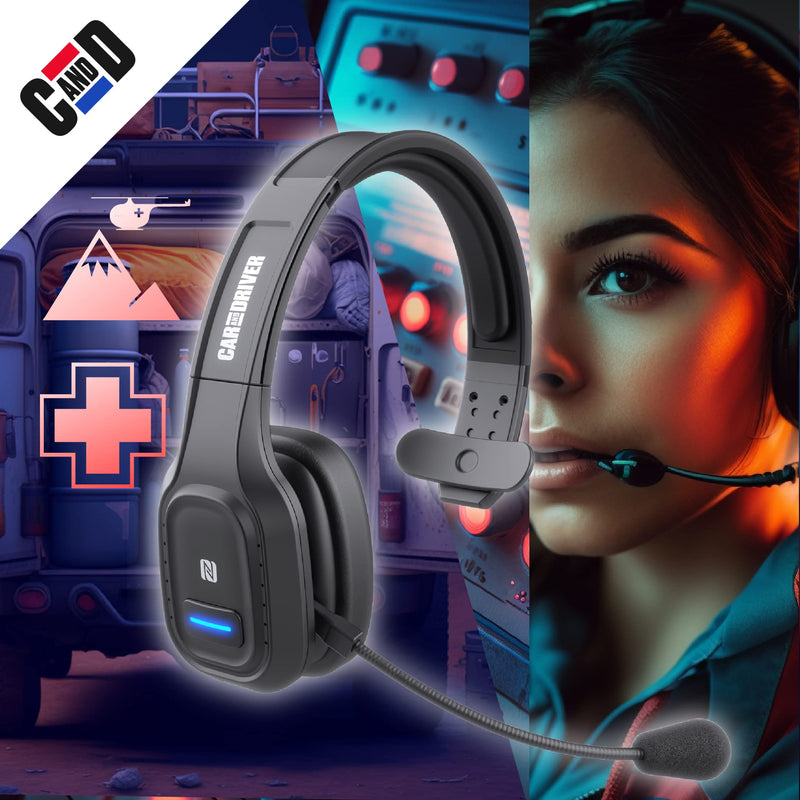 BT5500 Trucker Bluetooth 5.0 Headset Noise Cancelling Microphone | Wireless Headset, Rotatable Mic, Adjustable Headband Multi Device Pairing, Voice Assistant Support, 30-HR Talk, 57-HR Music Over-Head Black