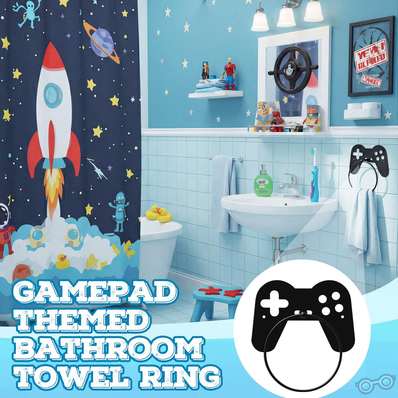 2pcs Gaming Metal Towel Rings Boys Room Towel Holder Oil Rubbed Bath Towels Ring Black Art Hand Towels Rack for Bathroom Kitchen Hanger Home Decors Gifts Game Controller