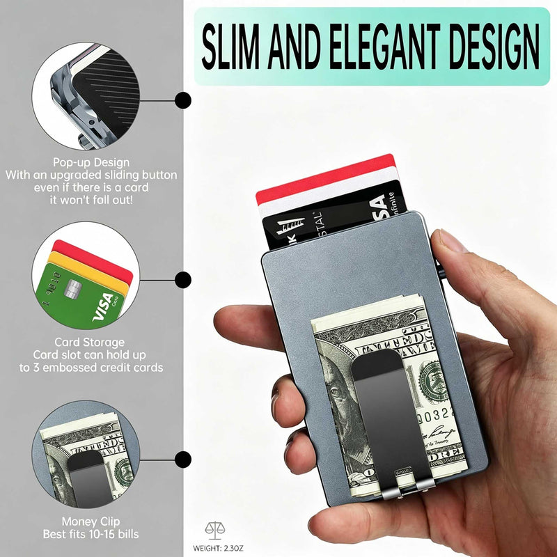 for Magsafe Wallet with Money Clip,Quick Access to Bank/Credit Cards,Utra Thin Magnetic Card Holder Easy to Carry 3.93 * 2.44 * 0.31 Inches,Slim Metal Case for Phone,RFID Blocking,Minimalists (Grey) Grey