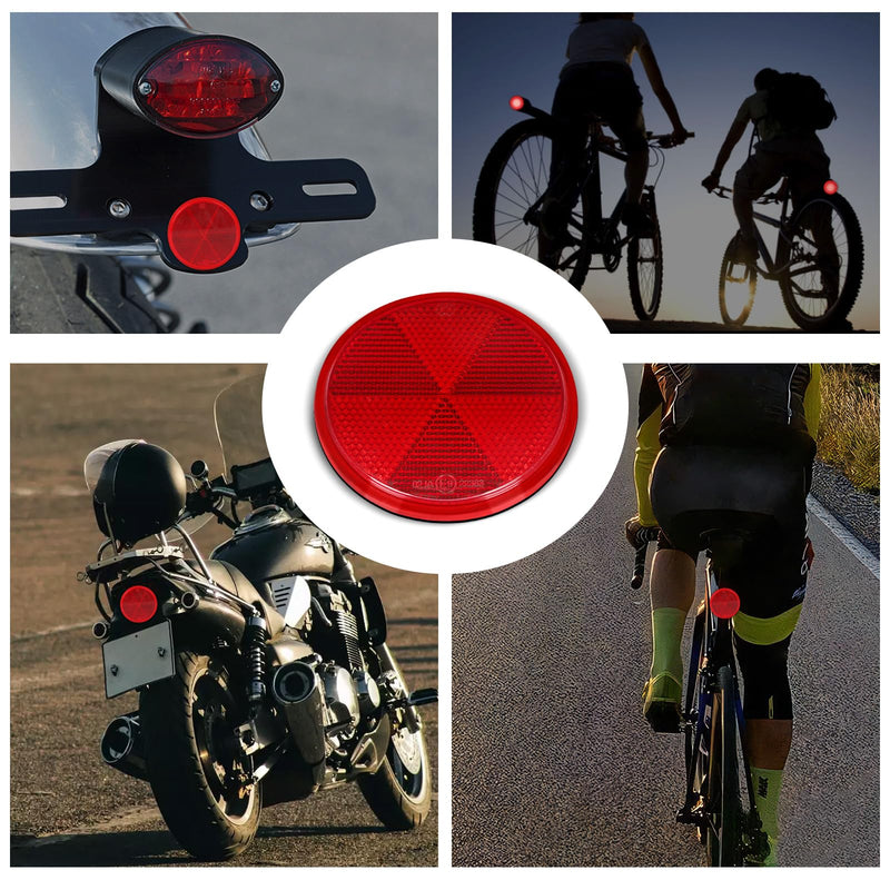 10 Pack Red Self Adhesive Round Reflectors, Road Safety Stick-on Rear Reflectors for Trailer Caravan Truck Lorry or Agricultural Machines Red Self-Adhesive