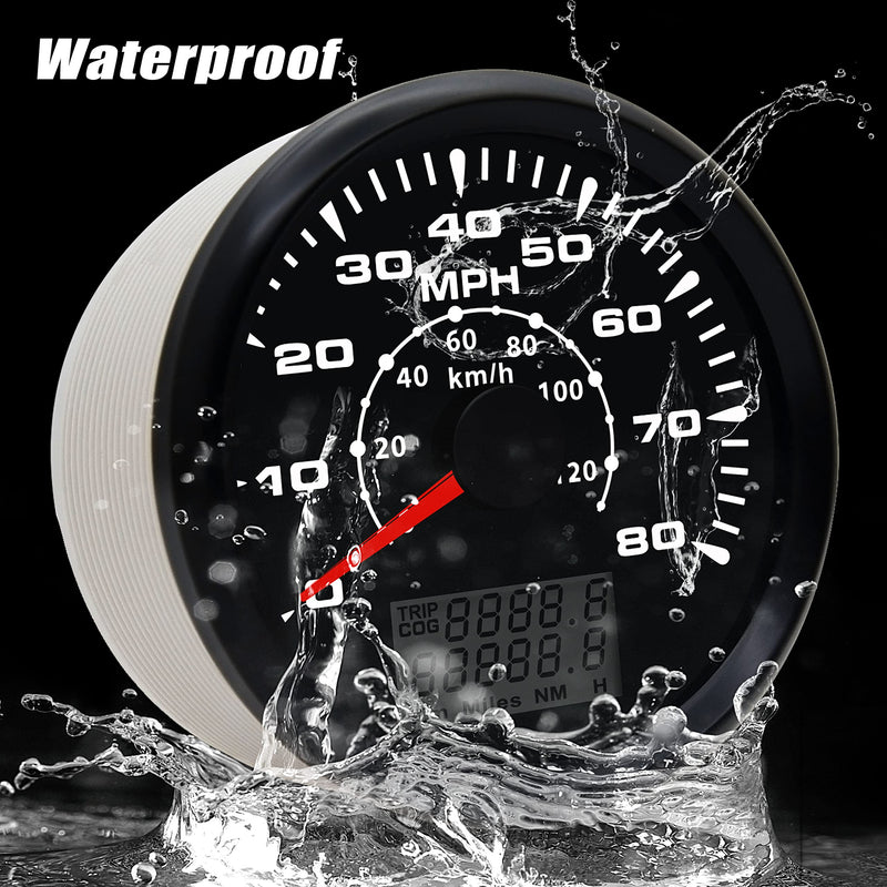 Geloo 85MM GPS Speedometer Gauge Boat MPH Speedometer Waterproof 0-80MPH 0-120KM/H Marine Speedometer Odometer LCD Indicators with 7 Backlight fit Car Truck Motorcycle Speedometer GPS Gauge Auto 9-32V 80 MPH Black