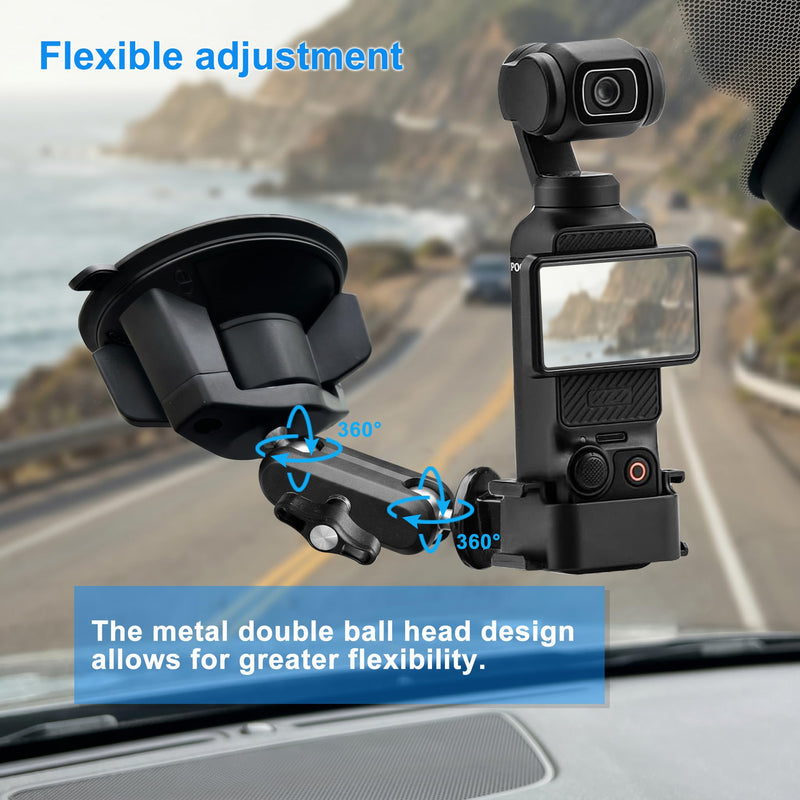 For Dji Osmo Pocket 3 Car Mount, for Xtra Muse Car Mount Suction Cup | Car Camera Mount, Windshield Window Dash Mount, for DJI Osmo Pocket 4 3 2 Action 6 5 Pro 4 GoPro 13 12 11 10 9 Insta360 X5 X4