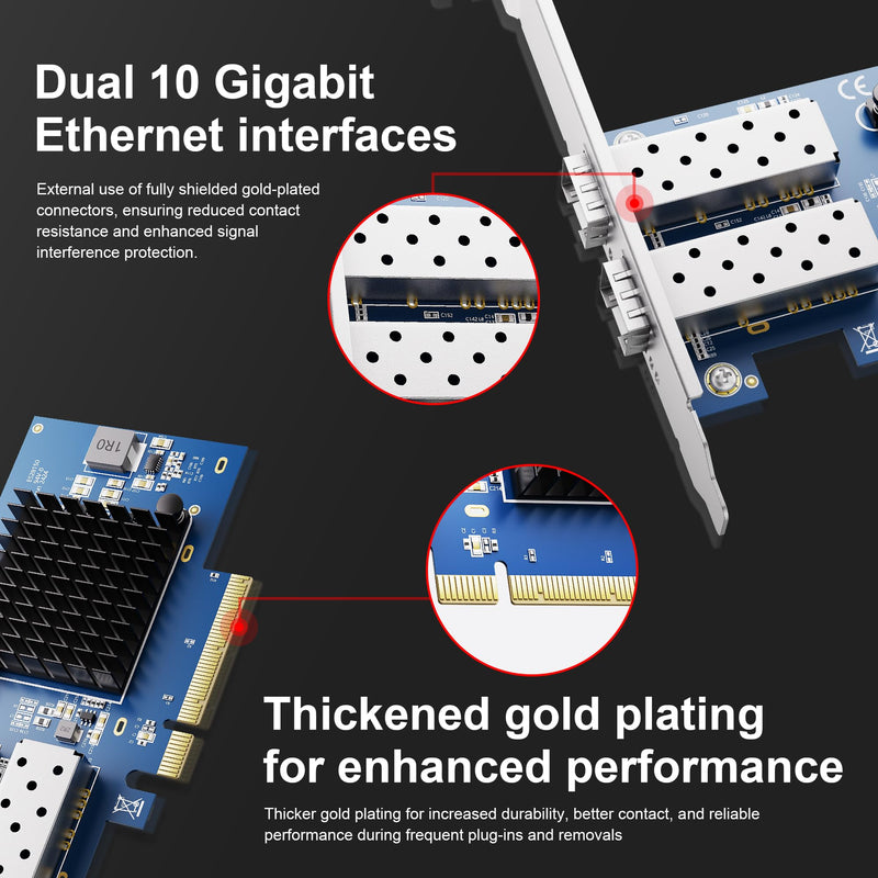 BZUZI 10Gb PCIe NIC Network Card,Dual SFP Ports,Intel 82599 (X520-DA2) Controller,High-Speed Ethernet Adapter, Compatible with Windows Server, Linux, VMware,Low Profile Bracket Included 10G-2S(2xSFP+)