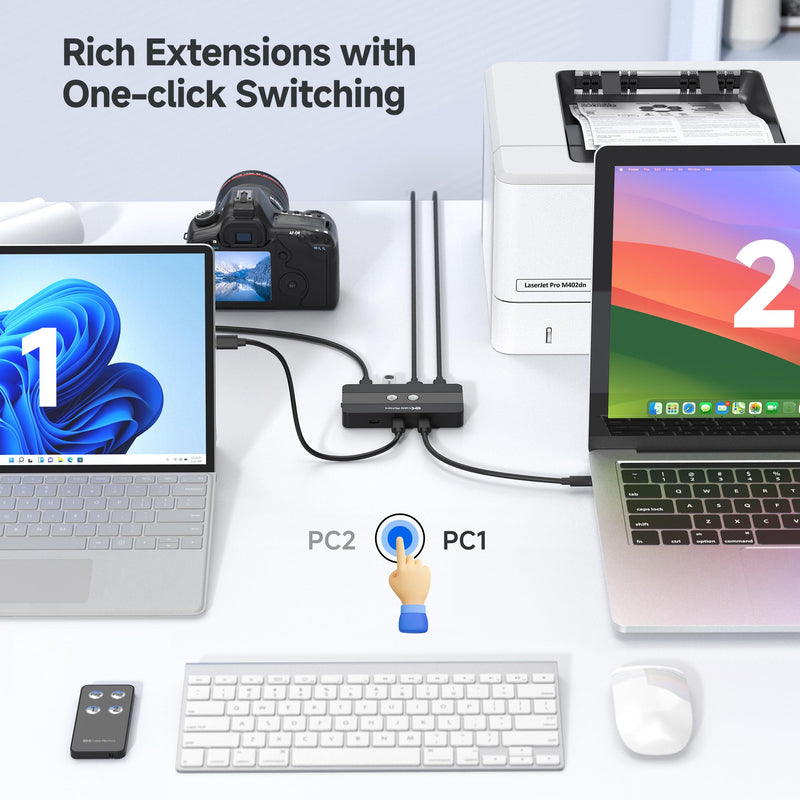 Cable Matters USB C Switch for 2 Computers with Remote Control, 10Gbps Data Transfer, Shares 2X USB-A and 2X USBC Peripherals (Keyboard, Mouse, Printer, SSD), Data Only - No Video, No Host Charging