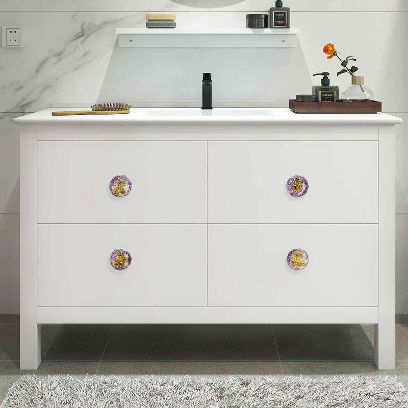 Lpraer 2Pcs Resin Crystal Knobs with Amethyst Decorative Stone Drawer Pulls Cabinet Knob for Kitchen Cupboard Dresser Closet Wardrobe