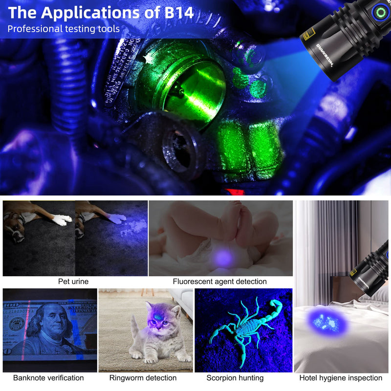 DARKBEAM UV Flashlight Black Light 365nm, Blacklight Woods lamp Rechargeable, LED 20W Powerful Ultraviolet Lights for Pet Urine Detection, Mineral, Blood Tracking, Uranium Glass, Resin Curing