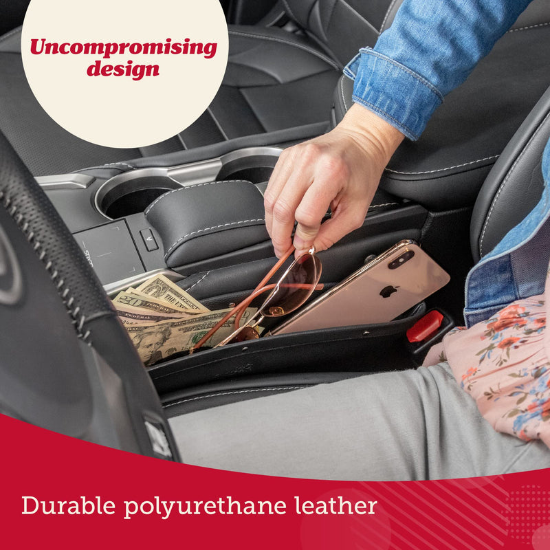 Lusso Gear Car Seat Gap Filler and Organizer (2 Pack) - Gap Filler & Storage Between Seats - Universal Fit & Vegan Leather - Holds Phone, Keys & Glasses - Car Seat Gap Filler Organizer Black