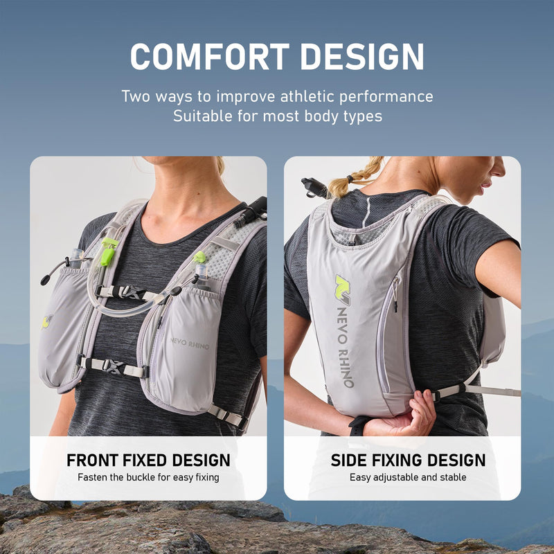 N NEVO RHINO Running Vest,Hydration Vest 5L with 1.5L Water Bladder,Lightweight Hydration Pack Water Backpack for Hiking Race Gray