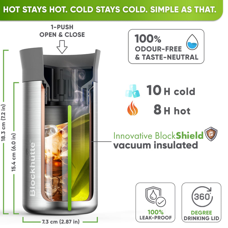 Blockhütte Insulated Coffee Tumblers Stainless Steel, Travel Mug 12oz, Insulated Coffee Cup 8h Hot, Tea Thermos Spill Proof 360 drinking Lid, Leak Proof Thermal Travel Tumbler 12 Ounces Black