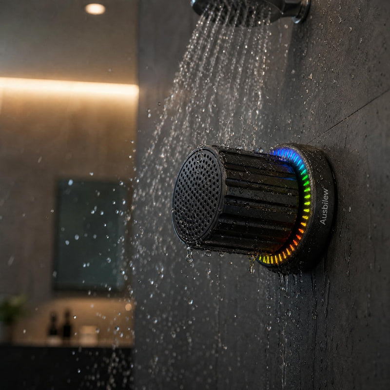 Magnetic Shower Speaker with Smart Rotary Knob Control, Bluetooth 5.3 Waterproof Speaker with Suction Cup & Magnetic Mount, IPX7 Portable Speaker, RGB Lights, Deep Bass for Bathroom, Pool, Kitchen black out