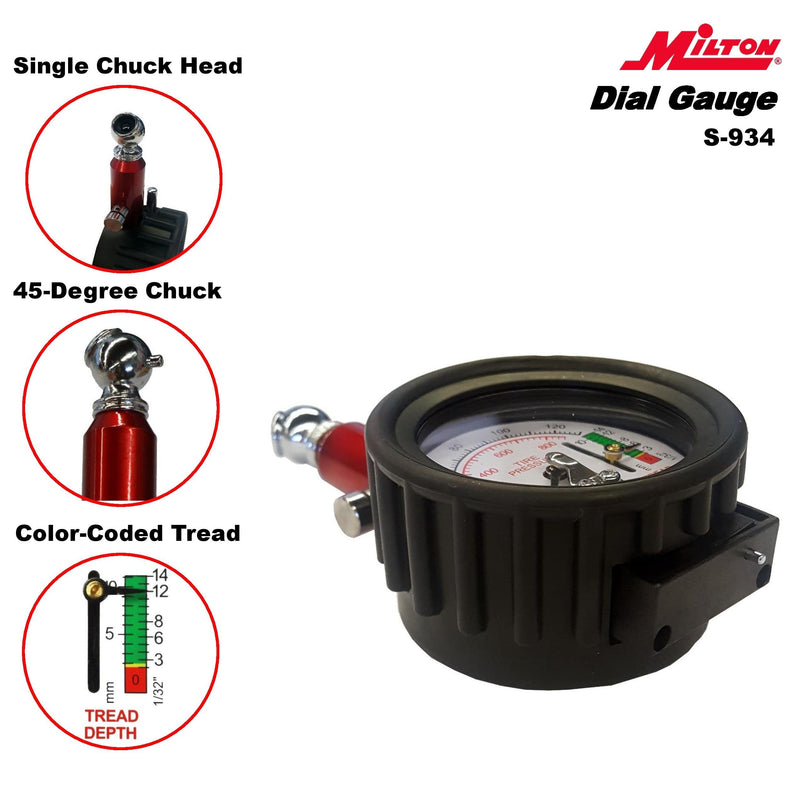 Milton (S-934) Dial Tire Pressure Gauge - Single Head Tire Tread Depth Gauge