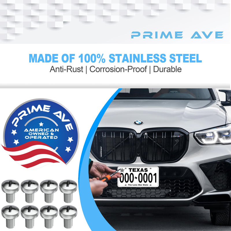 Stainless Steel License Plate Screws for License Plates, Frames, Covers - Front/Rear Rust Proof Car Tag Screws - Licence Plate Screw Set Compatible with BMW (Pack of 8) Standard Length
