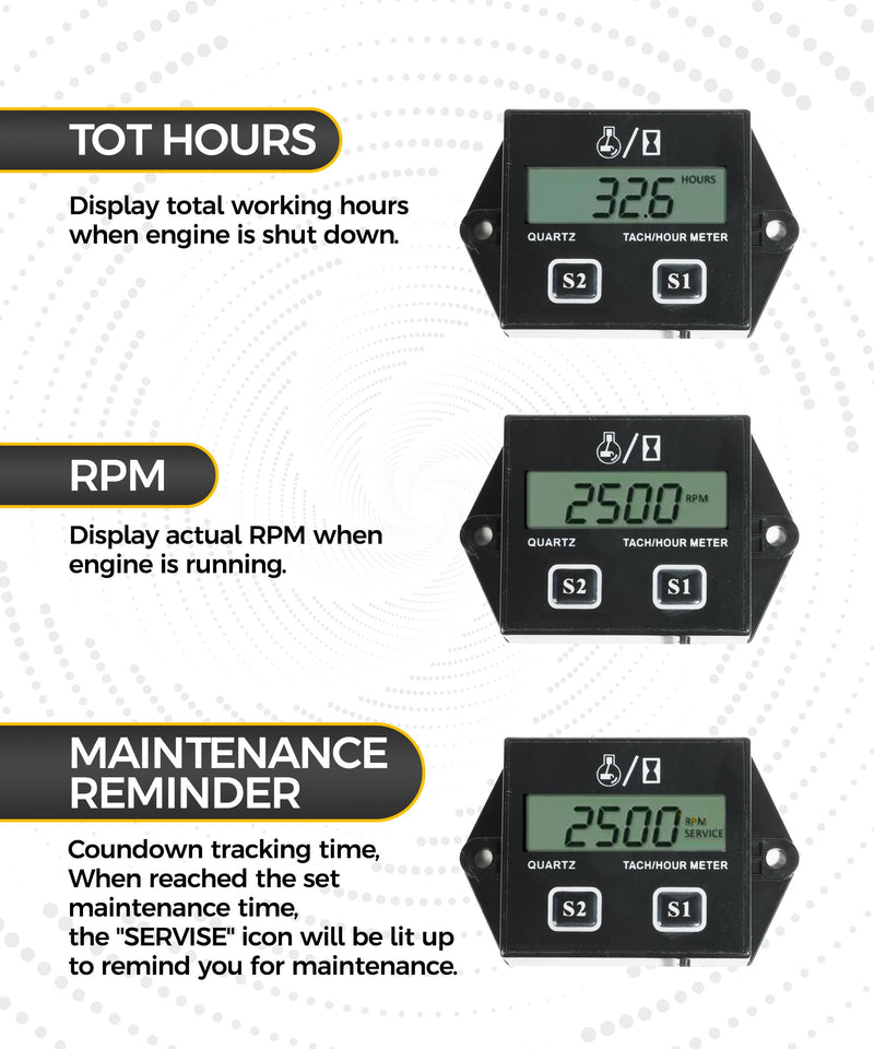 Tachometer,Small Engine Tachometer,Car Accessories Tachometers for Small Engines,Waterproof Inductive Tachometers for Chainsaw Marine ATV Motorcycle UTV Engine Lawn Mower