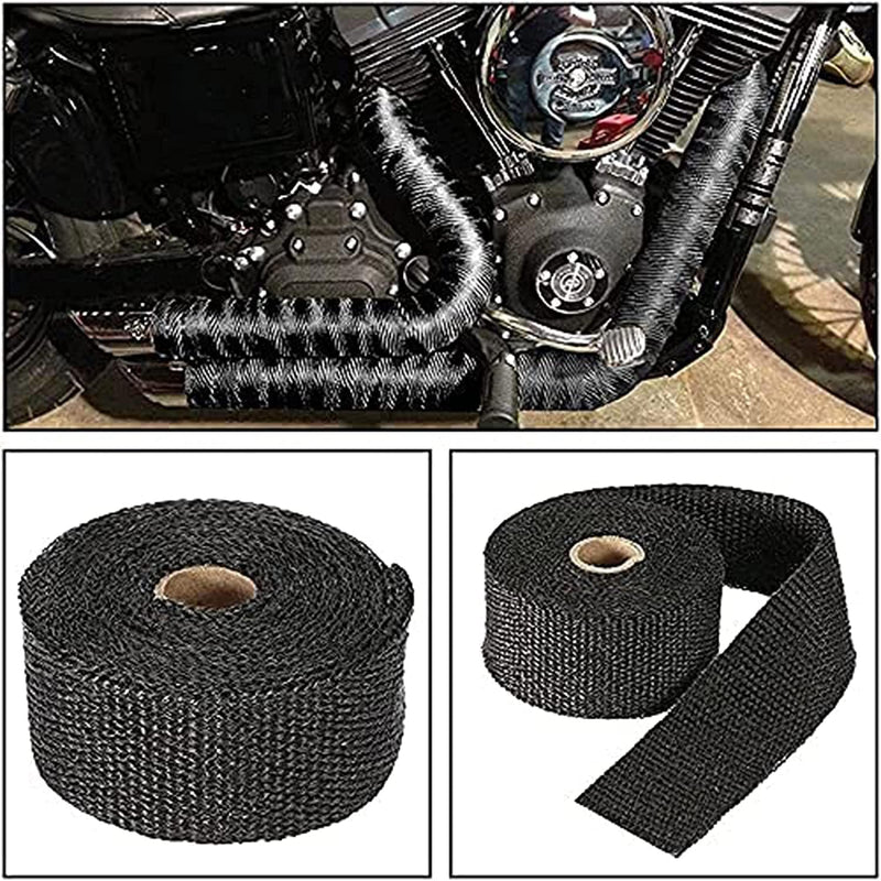 Deecam Exhaust Heat Wrap, 2'' x 16.5' Black Fiberglass Heat Resistant Exhaust Wrap Roll for Motorcycle, Car Exhaust Pipe Heat Insulation Muffler Tape with 10 Stainless Locking Ties 5M