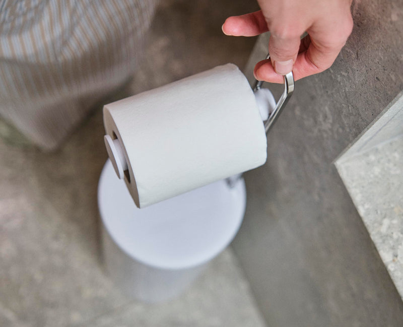 Joseph Joseph EasyStore Toilet Paper Holder Stand, Concealed Storage, Holds 3 Spare Rolls, Gloss White