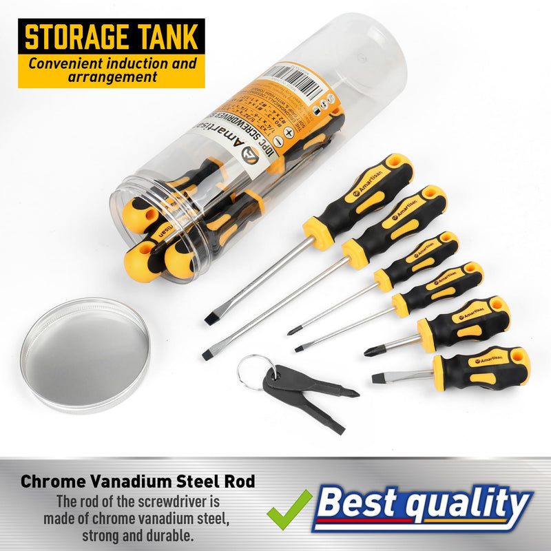 Amartisan 10-Piece Magnetic Screwdrivers Set, 5 Phillips and 5 Slotted Tips Professional Cushion Grip Screwdriver Set 10-Piece Screwdrivers Set