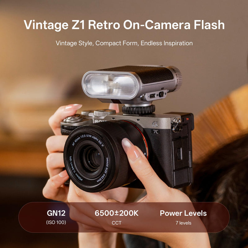 VILTROX Z1+ Camera Mini Flash Speedlite, GN12 6500K Hot Shoe Camera Flash Light with 7 Levels, S1/S2 Optical Control, Detachable Softbox Compatible with Canon Fuji Nikon Panasonic Olympus Cameras Z1+ Camera Flash