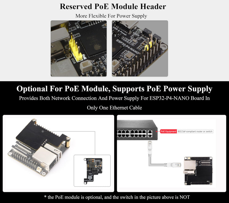 ESP32-P4-NANO Development Board, Based On ESP32-P4 Chip with RISC-V Dual-Core and Single-Core Processors, Supports Wi-Fi 6 and Bluetooth 5/BLE, with Speaker and PoE Module(4 Items)
