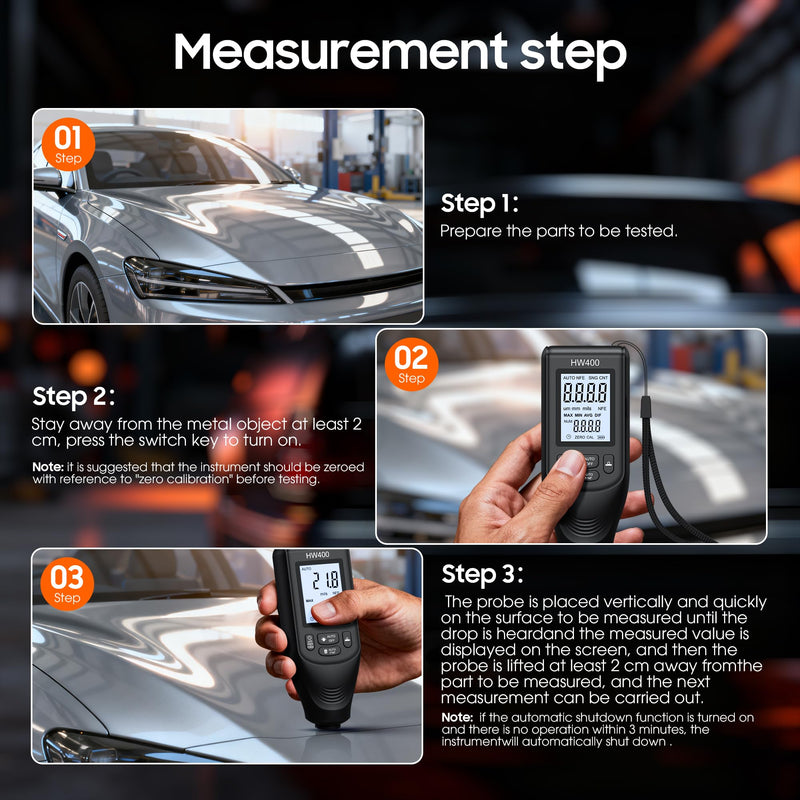 Paint Thickness Gauge, Digital Coating Thickness Gauge Meter for Cars, for Measurement of Metals Plastics Ceramics Glass Water