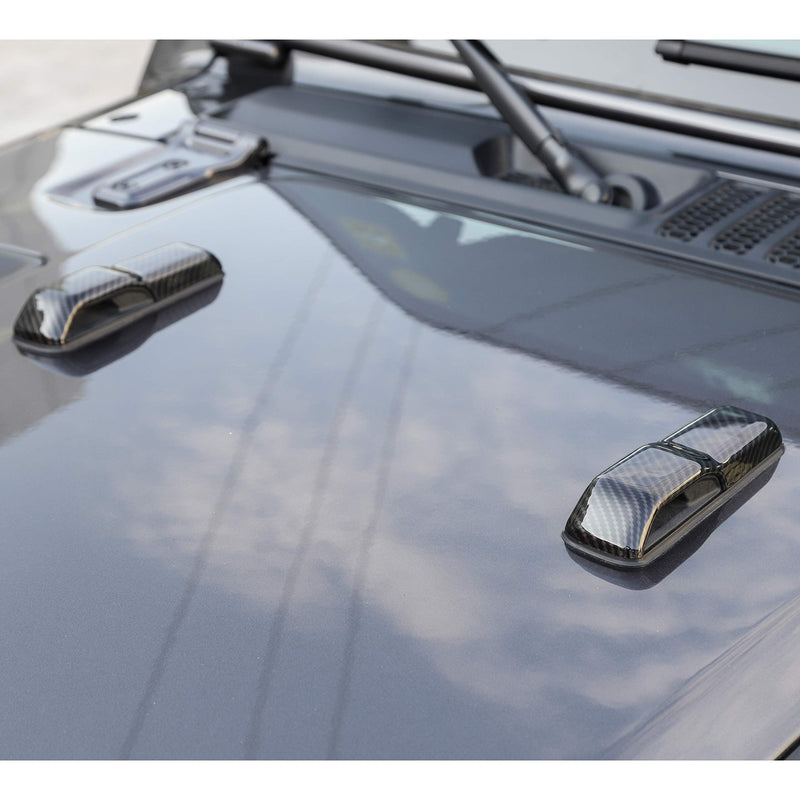 CheroCar JL Engine Hood Hinge Cover Decoration Cover Stickers Rec Exterior Accessories for Jeep Wrangler JL & Jeep Gladiator JT 2018-2025(Carbon Fiber Grain)