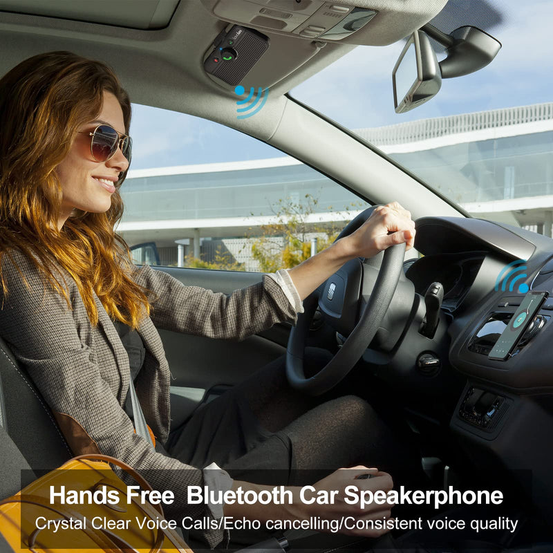 Bluetooth 6.0 Car Speaker, Handsfree Wireless Speaker Kit | for Cell Phone, Support Siri & Google Voice Assistant, Motion Auto On, Wireless Audio Car Kit Speakerphone with Visor Clip