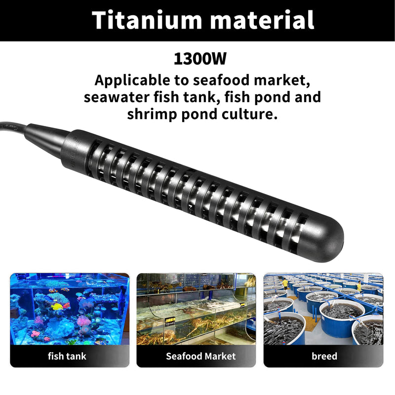 GRILLME 1300W Titanium Fully Submersible Portable Electric Immersion Water Heater,Bucket Water Heater,Seawater Heater for Fish Tank,Seawater Aquaculture,100% Protection Against Seawater Salt Corrosion