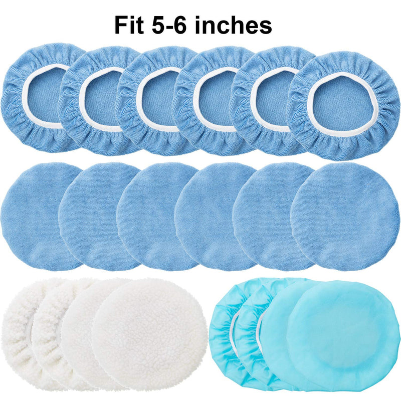 20 Pieces Car Orbital Buffer Polisher Pad Bonnet Microfiber Max Bonnet Polishing Buffing Pad Cover(5-6 Inches) 5-6 Inches Blue