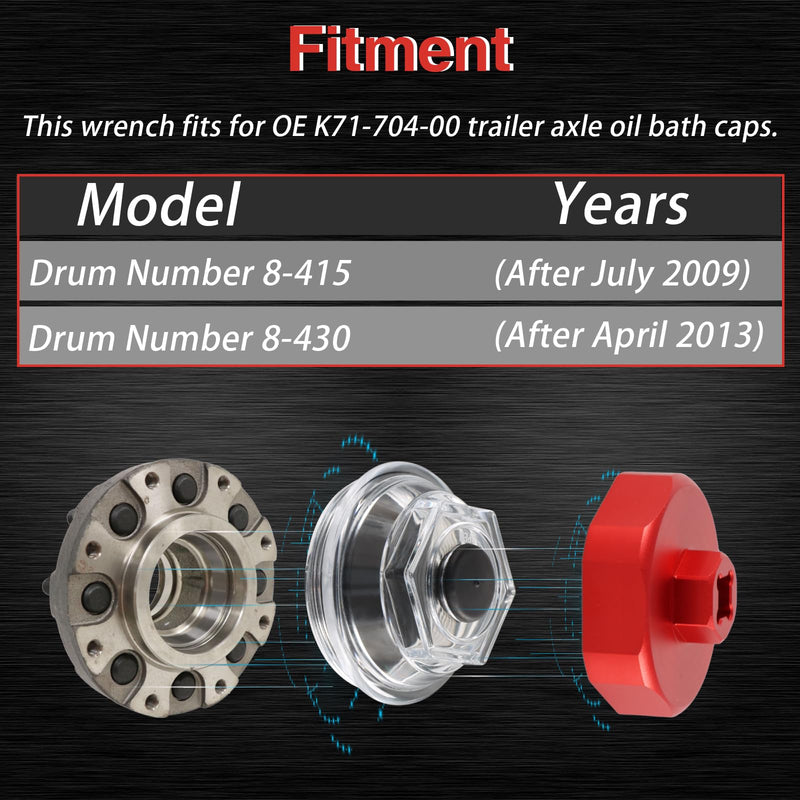 Aluminum Trailer Axle Hub Oil Bath Cap Wrench Compatible with Dexter 9K 10K General Duty Axle Fits Drum Number 8-415 (After July 2009), 8-430 (After April 2013) For 9K/10K Axle