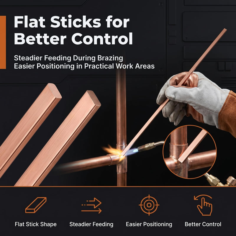 BCuP-5 15% Silver Brazing Rods, 10 Flat Sticks 0.050" x 1/8" x 14" for Copper Tube Brazing in HVAC, Air Conditioning, Refrigeration and Cold Storage, Flux Required for Brass 10PCS,BCup-5,15% Silver Length-14 Inch