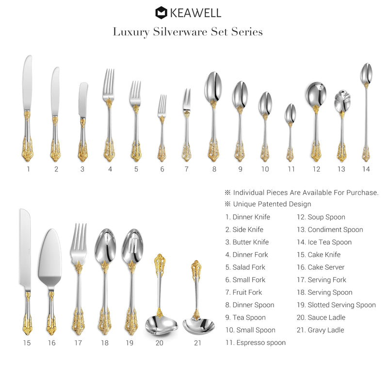 KEAWELL Gorgeous Wedding Cake Knife and Server Set, 18/10 Stainless Steel, Fine Luxury Cake Cutting Set (Gold Accent) Gold Accent