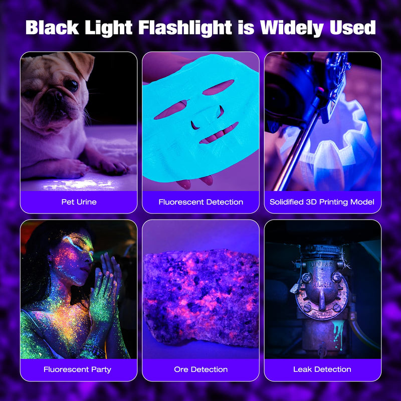 ULTRAFIRE 15W Rechargeable UV Flashlight - 365nm Blacklight Flashlight for Pet Urine Detection,Resin Curing,Minerals,Scorpion,Blood Trail Tracking UV Light 502UVS PRO
