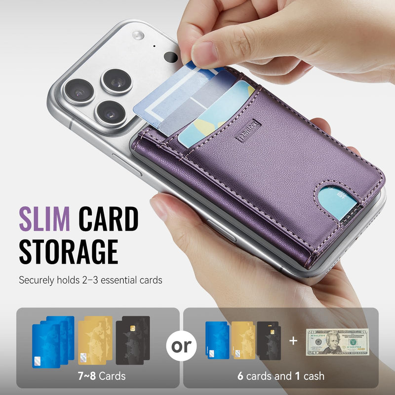 for MagSafe Wallet, 6-8 Card Holder RFID Blocking Minimalist Magnetic Wallet, Men's and Women's Ultra-Thin Leather Desktop Stand Phone Wallet,for Most iPhone Samsung MagSafe Phones and Cases Purple