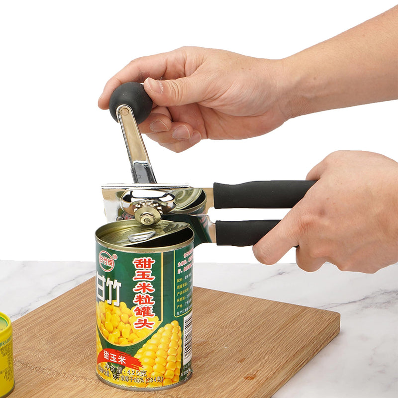 Heavy Duty Manual Can Opener Smooth Edge, Hand Crank Cans Opener for Adults Seniors, Kitchen Camping Tools, Stainless Steel, Black
