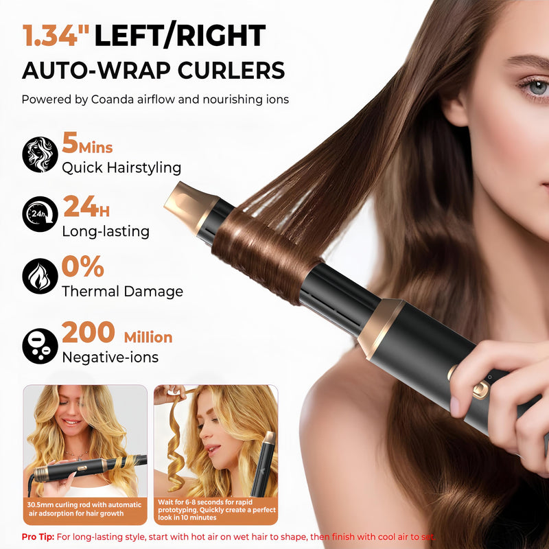  [AUSTRALIA] - UKLISS 5 in 1 Hair Air Styler Dryer Brush Set with Air Curlers for Women | Blow Dryer Hair Styling Tools Multi Styler Hairstyler Airstyler Hair Curler Straightening Volumizier Women Gifts Black