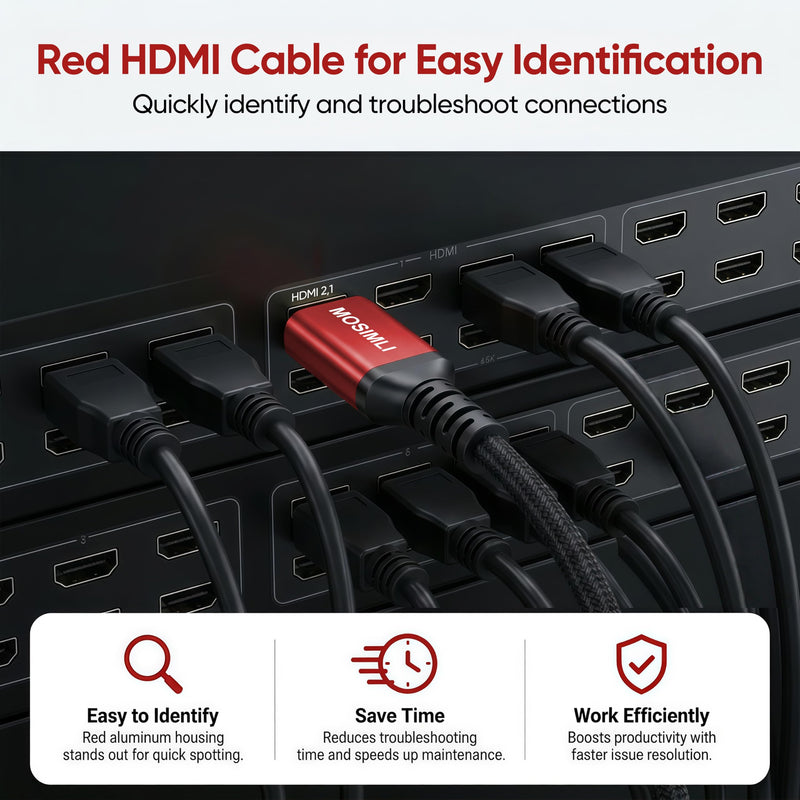 8K HDMI Cables 10 FT 4-Pack(Red, easy identification), HDMI 2.1 Gaming Cord, Support 8K@60Hz, 4K@120Hz, Dynamic HDR10+, SBTM, VRR, QFT, ALLM, 3D, HDCP 2.3 for PS5, Xbox, TV, PC, Monitor, Graphics Card Red 10FT