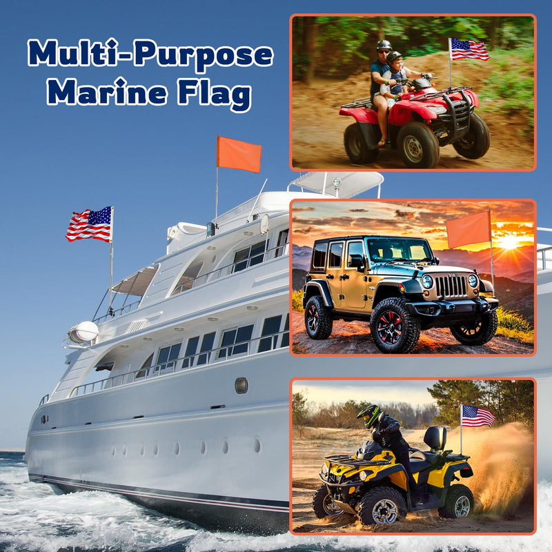 2 Pack Boat Flag Kit – 16"x24" American Flag with 50 Stars, Orange Safety Flag, 2 Stainless Poles, Holders & Bag – for Pontoon, Kayak, Tow Sports(16“x24”)