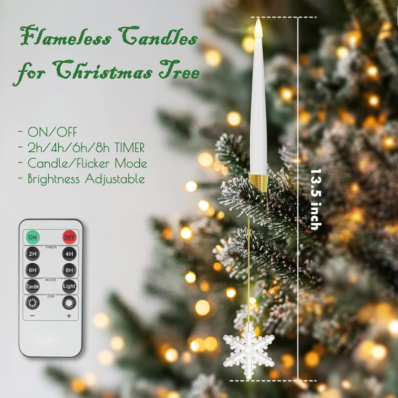 Flameless Christmas Tree Candles with Remote, 12 Pack Battery Operated LED Candles for Christmas Tree Flickering Flame for Xmas Indoor Decor - Acrylic Snowflake