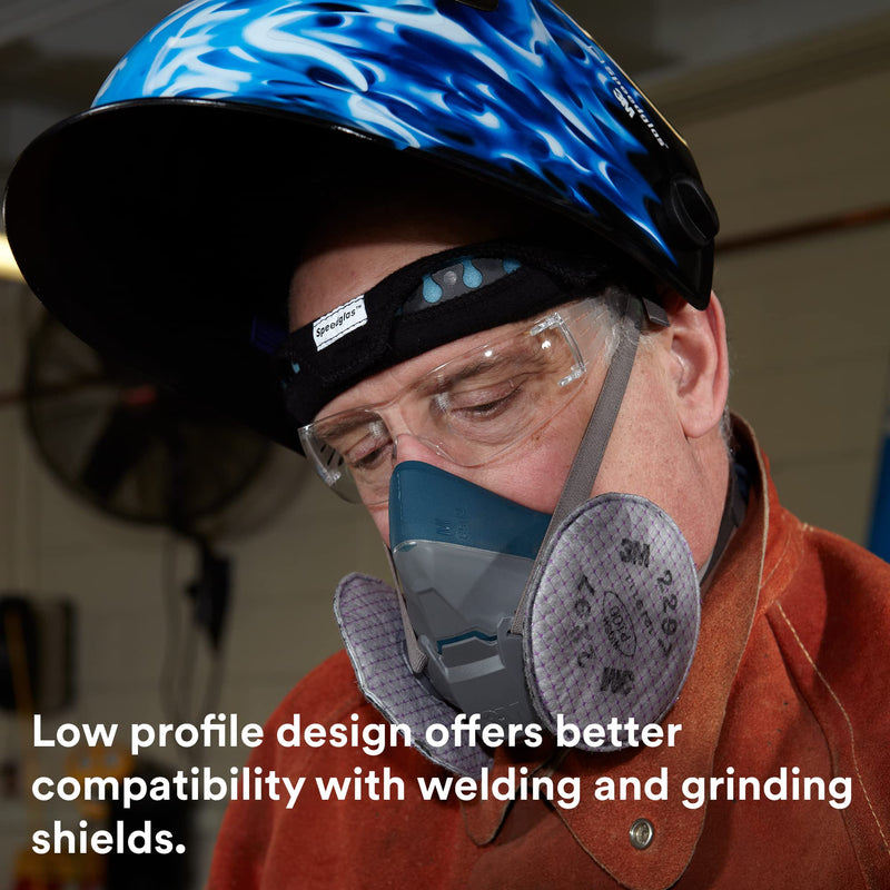 3M Rugged Comfort Half Facepiece Reusable Respirator 6502, NIOSH, Cool Flow Valve Helps Reduce Heat and Moisture, Silicone Faceseal Provides a Firm Seal, Welding, Sanding, Cleaning, Grinding, Medium 1 Count (Pack of 1)