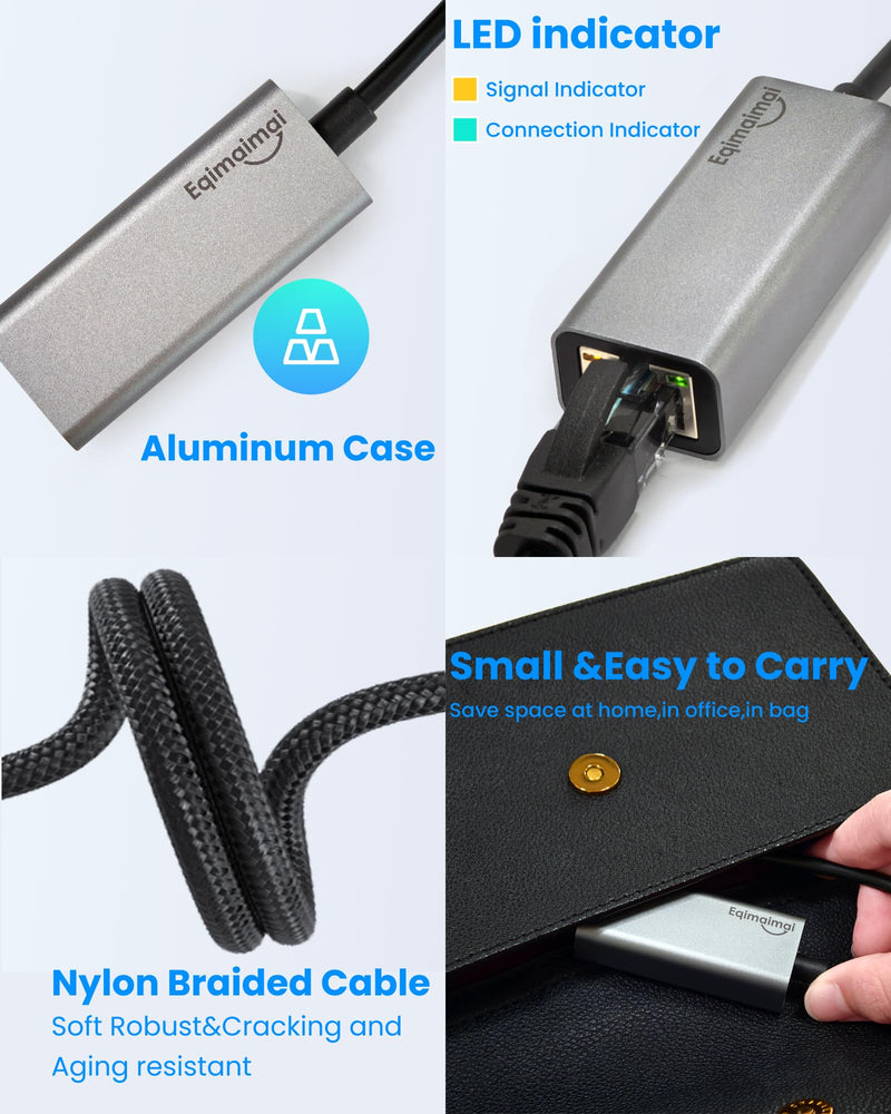 2.5G USB Ethernet Adapter 2-in-1, Aluminum Fast USB-C&USB-A to RJ45 Network Adapter Compatible with Laptop/PC, Windows, Mac, Linux,Plug & Play 2.5G USBA+USBC TO RJ45